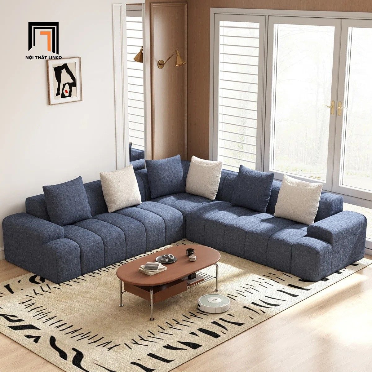  Bộ sofa góc giá rẻ 2m3 x 2m3 GT290 Bram màu xanh lá vải bố 