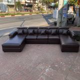  Ghế sofa chữ U UT81 Bruin 3m3 da nâu đậm tựa đầu gật gù 