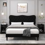  Giường ngủ màu đen vải nhung GN92 Bignell đính nút đồng đẹp 