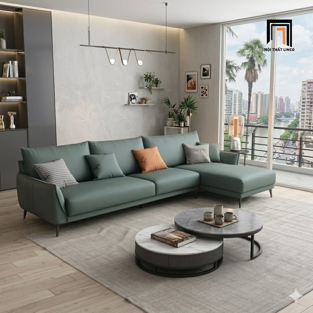  Ghế sofa góc chữ L da xanh lá GT299 Noha 2m6 x 1m6 giá rẻ 