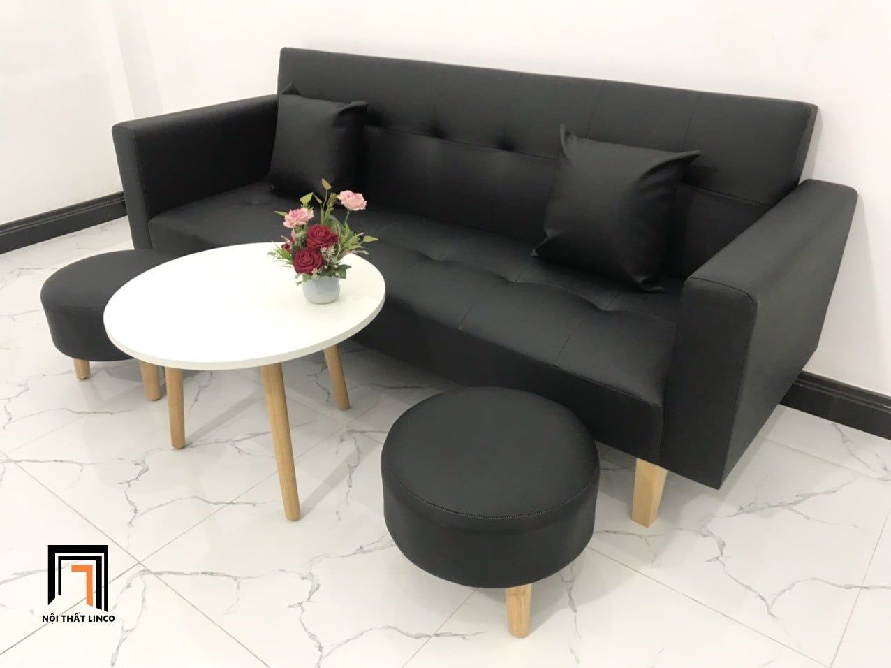  Bộ ghế sofa giường đa năng GBL2 2m giả da màu đen giá rẻ 