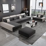  Sofa chữ U UT73 Ramia 3m2 x 1m6 bọc vải trắng đen hiện đại 