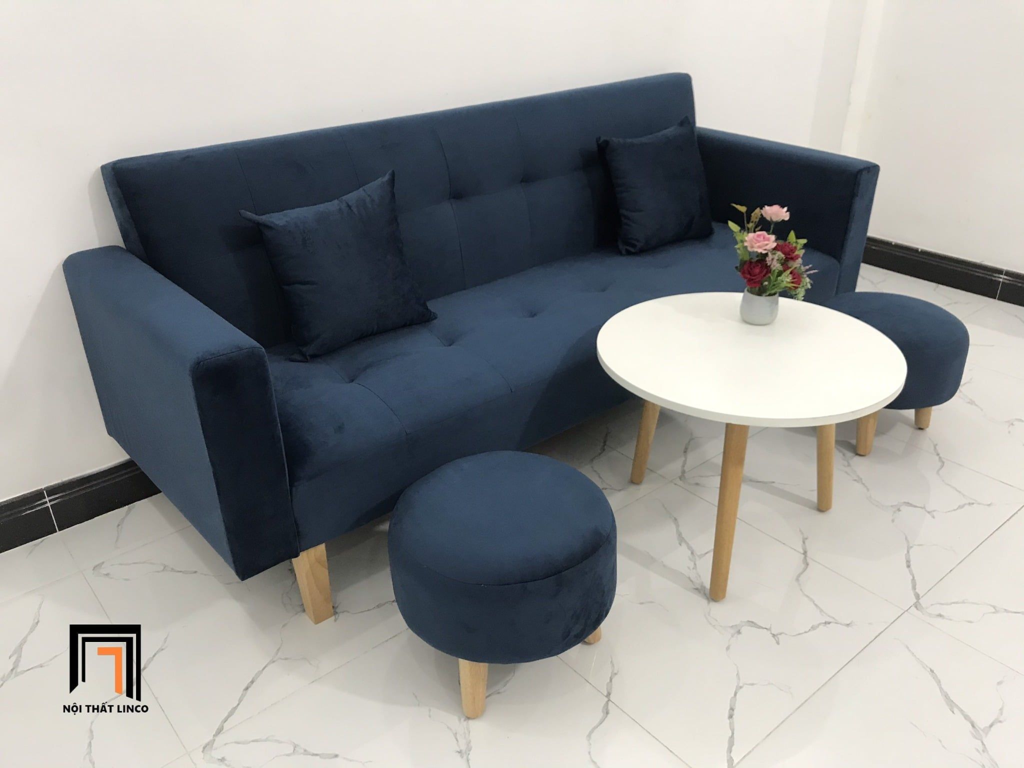  Bộ ghế sofa giường GBL2 2m thông minh xanh đậm vải nhung 