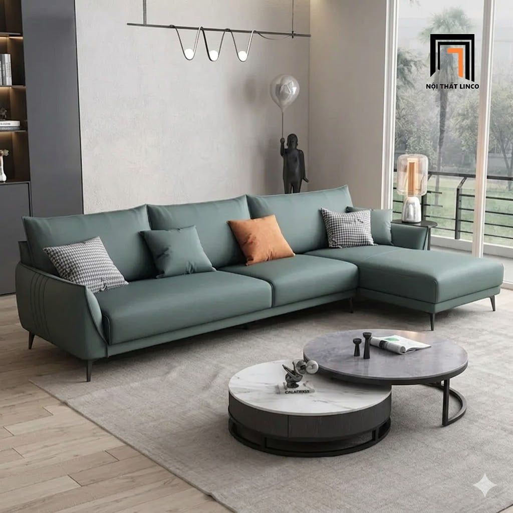  Ghế sofa góc chữ L da xanh lá GT299 Noha 2m6 x 1m6 giá rẻ 