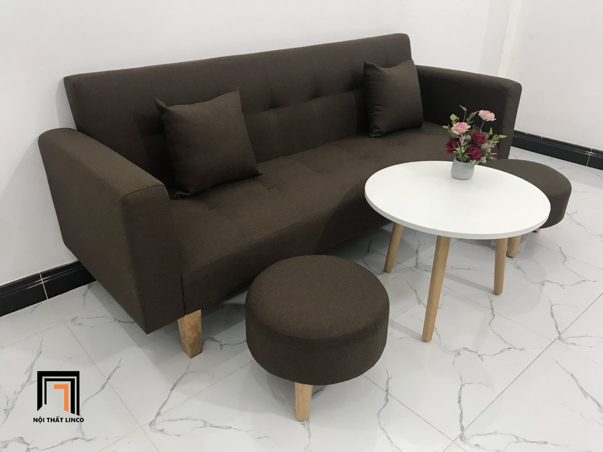  Bộ bàn ghế sofa bed đa năng GBL2 nâu đậm dài 2m phòng nhỏ 