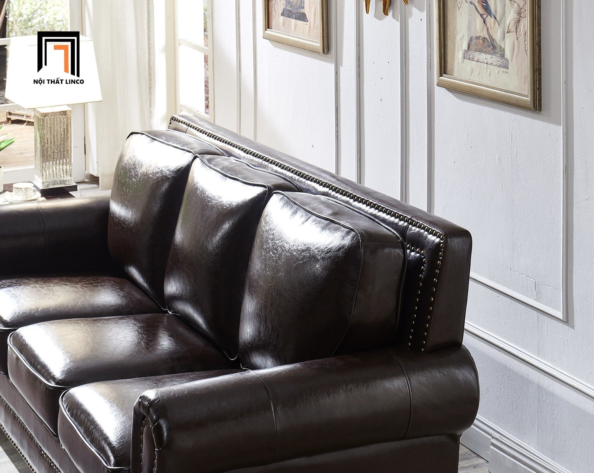  Ghế sofa băng da màu nâu đậm BHQ47 Clyro 2m1 tân cổ điển 