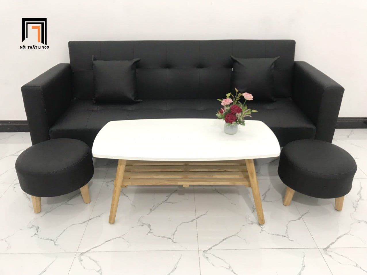  Bộ ghế sofa giường đa năng GBL2 2m giả da màu đen giá rẻ 