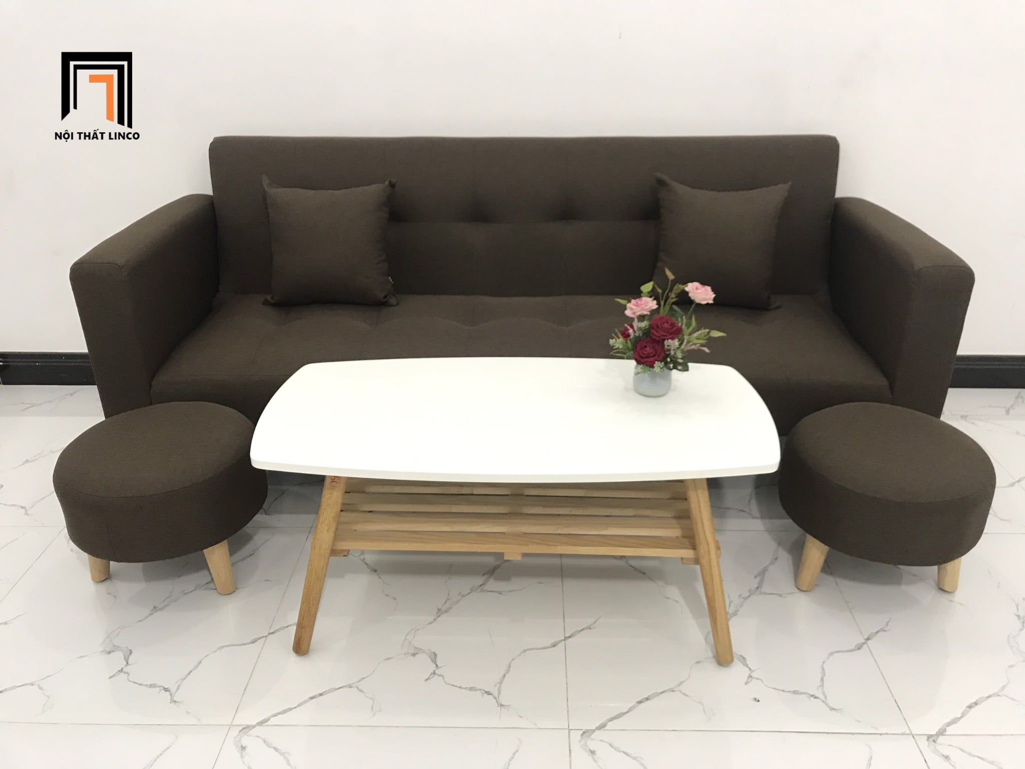  Bộ bàn ghế sofa bed đa năng GBL2 nâu đậm dài 2m phòng nhỏ 