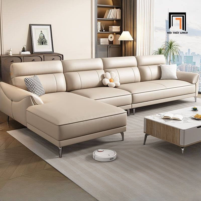  Sofa góc da công nghiệp GT273 Tazrou 2m4 x 1m6 da trắng kem 