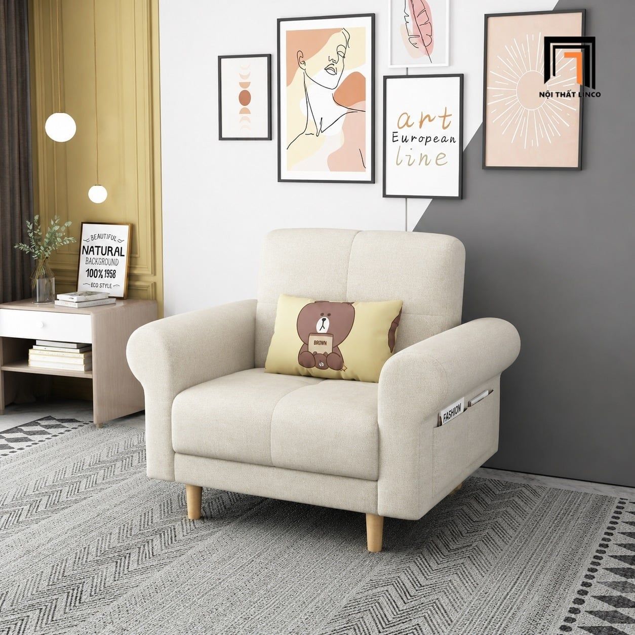  Bộ ghế sofa KT191 Beiro tông be thanh lịch cho căn hộ 