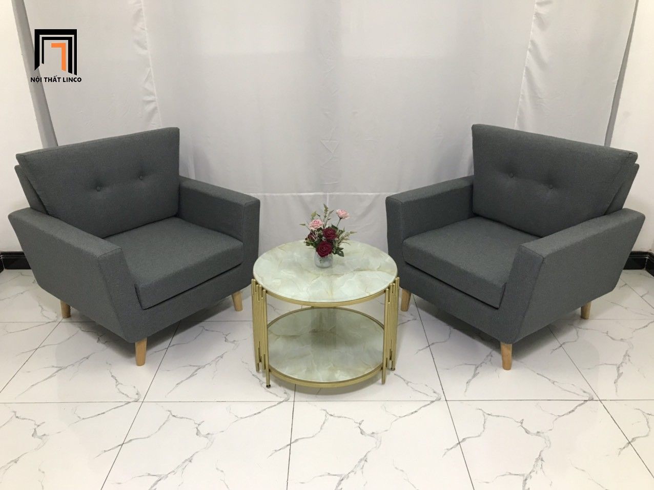  Ghế sofa đơn màu xám lông chuột DL5 Piloc cho văn phòng 