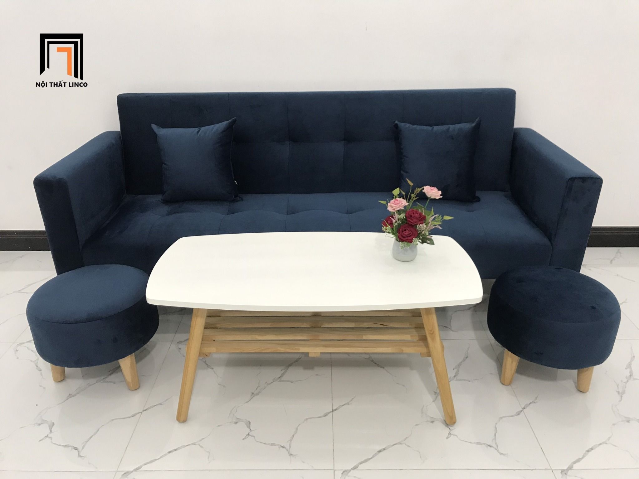  Bộ ghế sofa giường GBL2 2m thông minh xanh đậm vải nhung 