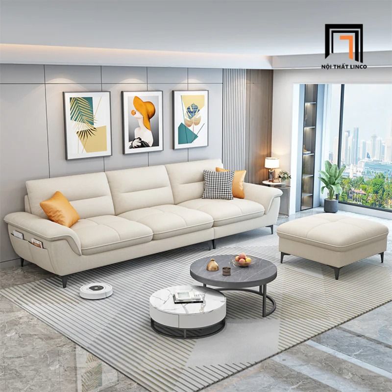  Bộ sofa U vải nỉ UT85 Solyn 3m4 màu trắng kem hiện đại 