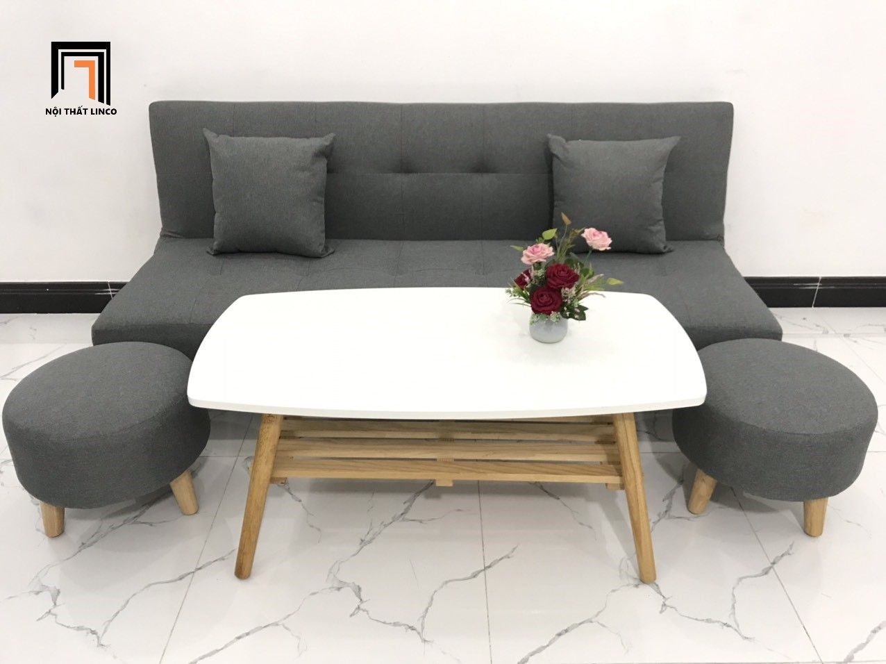  Bộ ghế sofa giường đa năng GBL1 xám lông chuột dài 1m7 