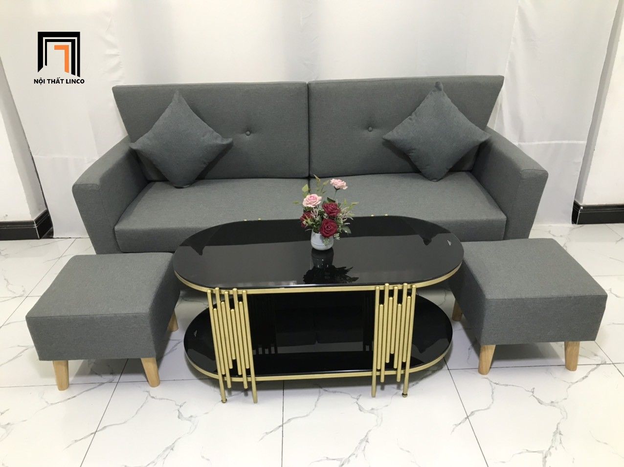  Bộ ghế sofa băng 1m9 giá rẻ BL5 Piloc màu xám đậm vải bố 