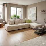  Bộ ghế sofa góc L vải nỉ trắng kem GT276 Farson 3m x 1m6 giá rẻ 
