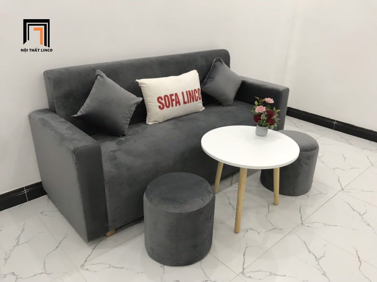  Bộ ghế sofa băng dài 1m9 BL4 Pakita vải nhung màu xám đen 
