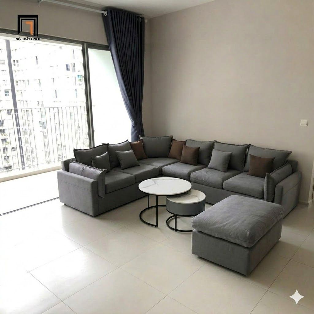  Bộ ghế sofa góc vải nỉ xám đậm GT300 Millac 2m8 x 2m2 giá rẻ 