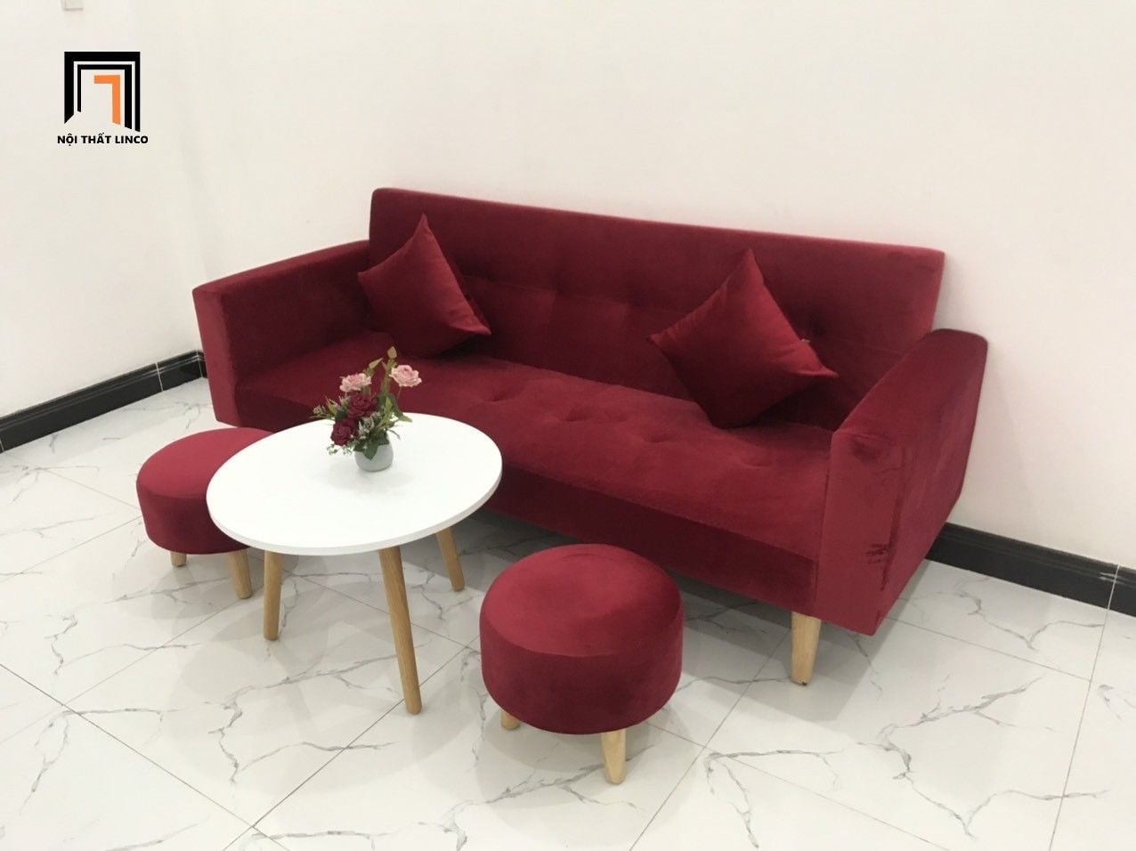  Bộ ghế sofa phòng khách giá rẻ GBL2 dài 2m đỏ đô vải nhung 