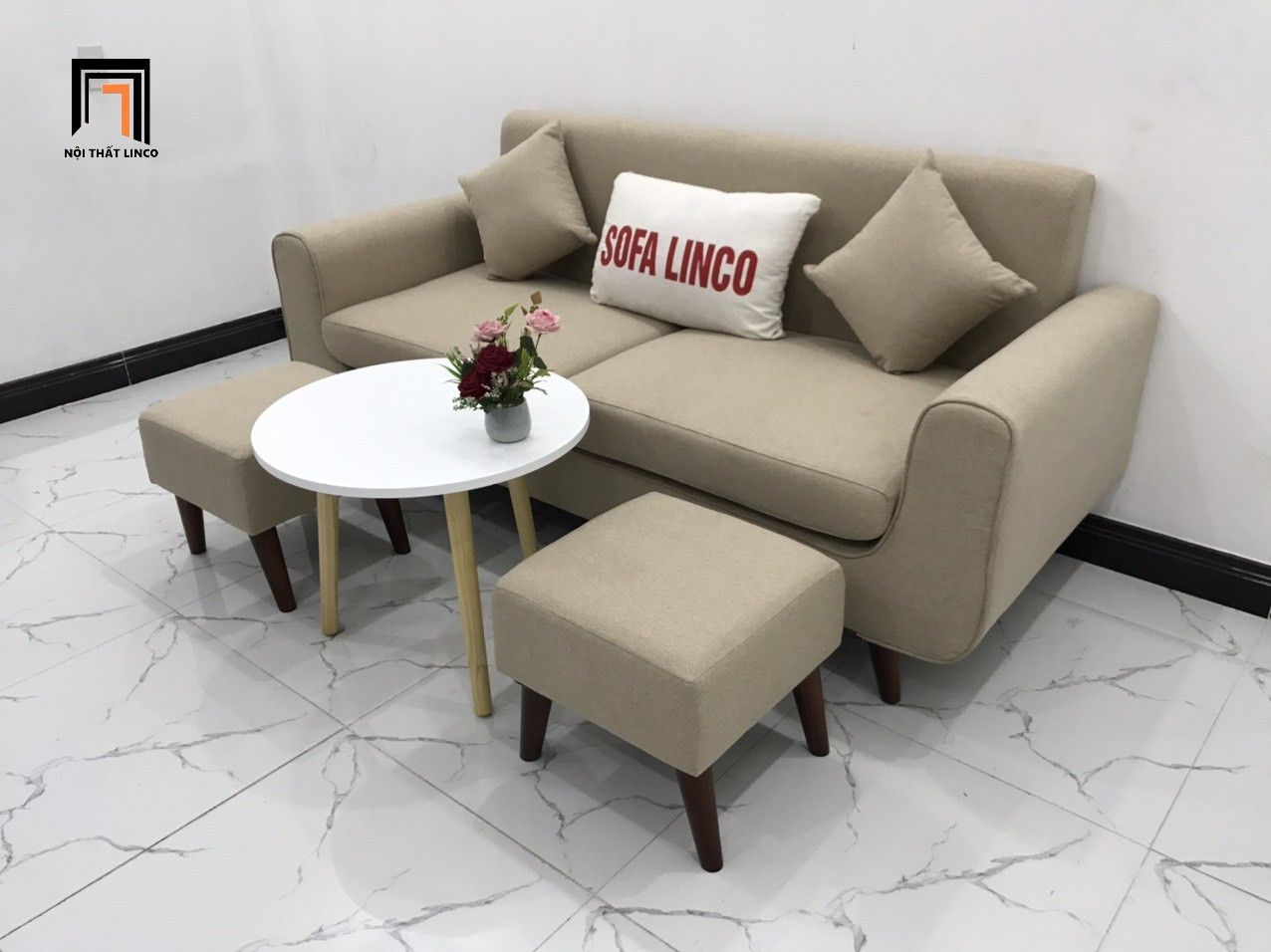  Bộ ghế sofa băng 1m9 BL1 Presa màu trắng kem căn hộ chung cư 
