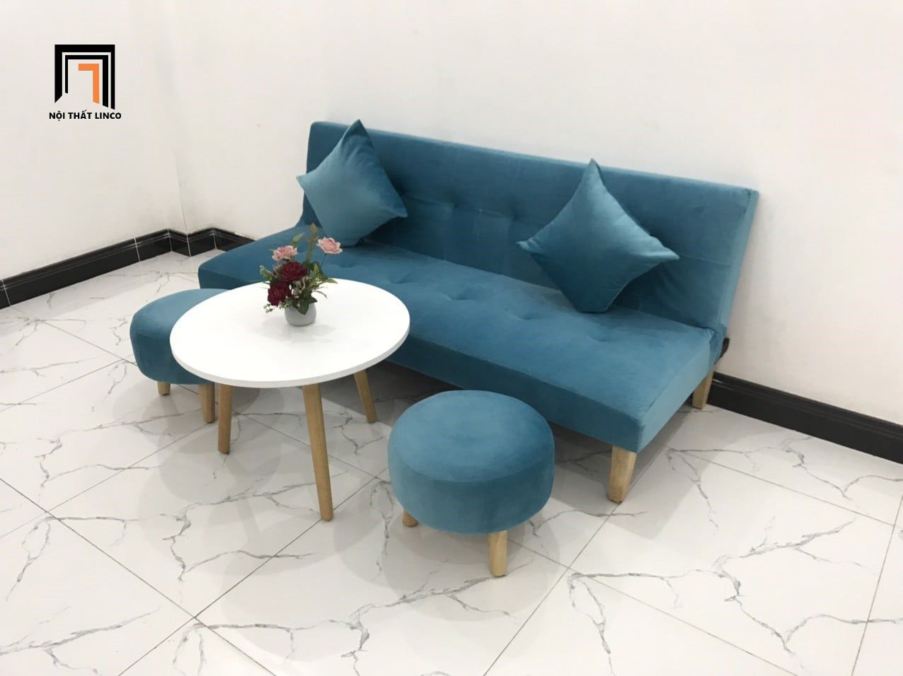  Bộ ghế sofa giường xanh dương GBL1 dài 1m7 phòng khách nhỏ 