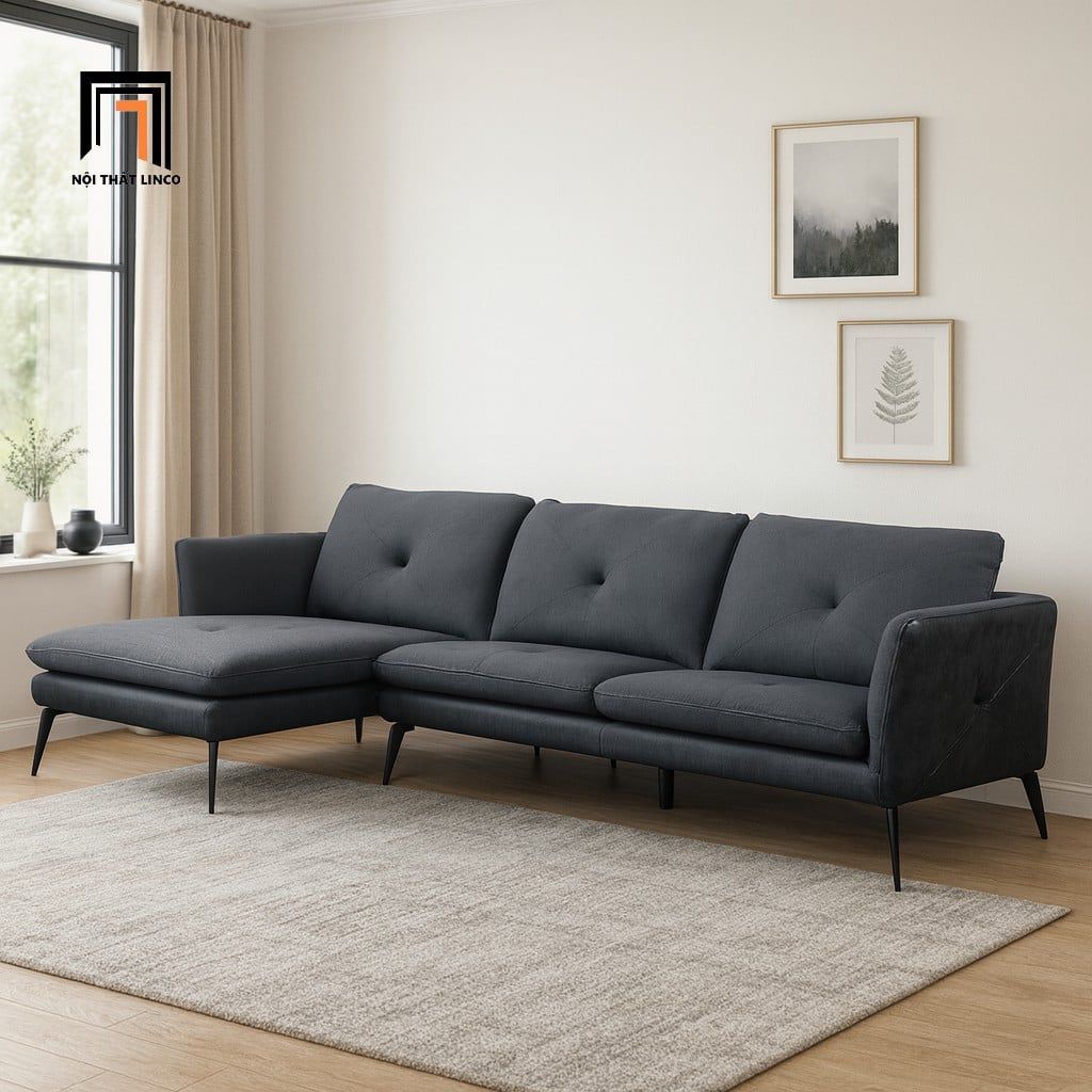  Bộ ghế sofa góc L GT76 2m2 x 1m6 Harun cho gia đình xám đen 