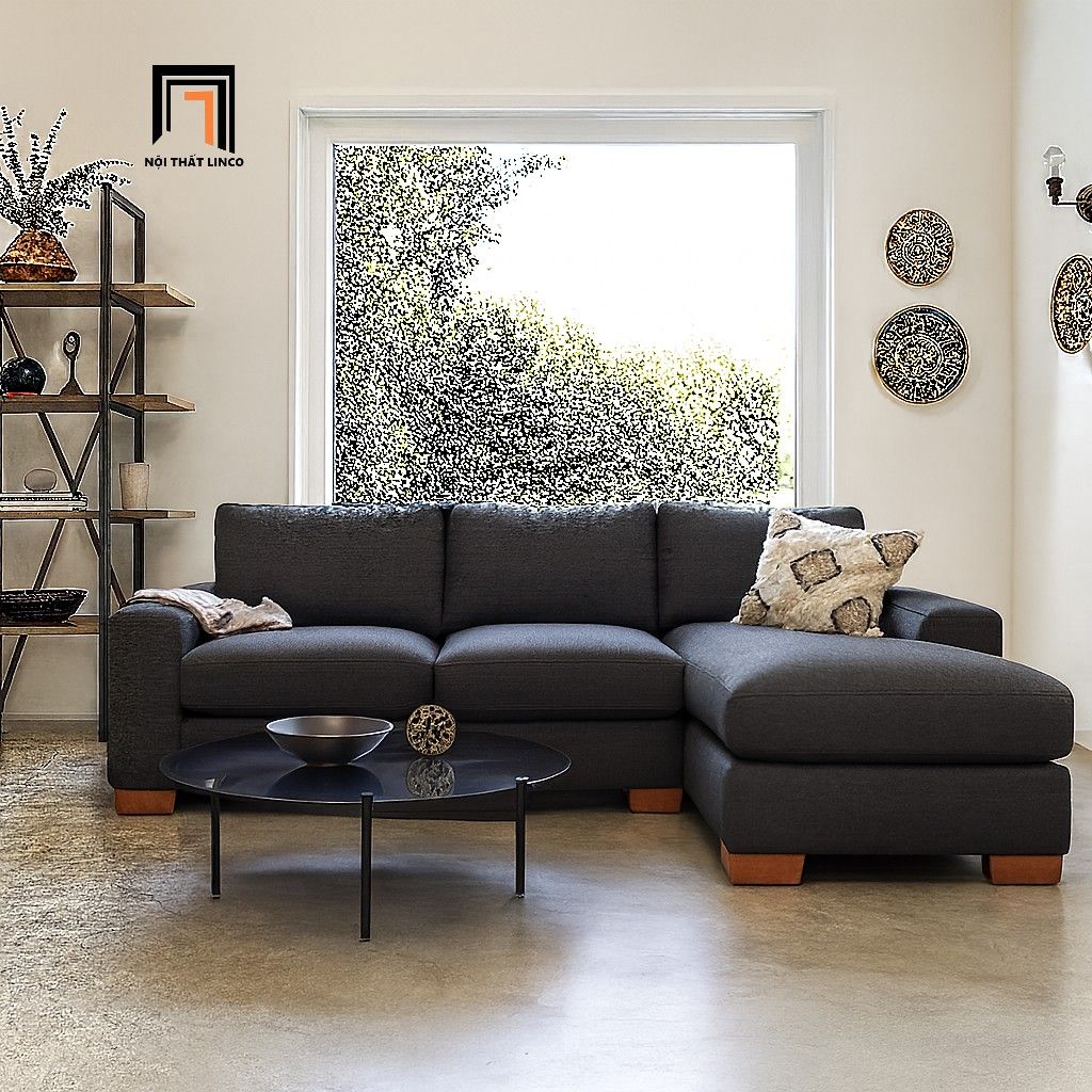  Bộ ghế sofa góc L GT14 Melrose 2m4 x 1m6 màu xám đen 