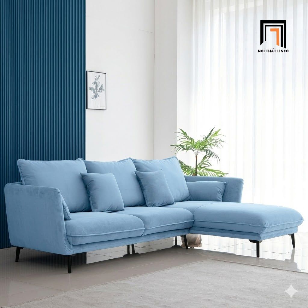  Bộ ghế sofa góc xanh dương vải nhung GT282 Bioude 2m4 x 1m6 