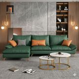  Ghế sofa góc L da xanh lá GT274 Maxky 2m4 x 1m6 chung cư 