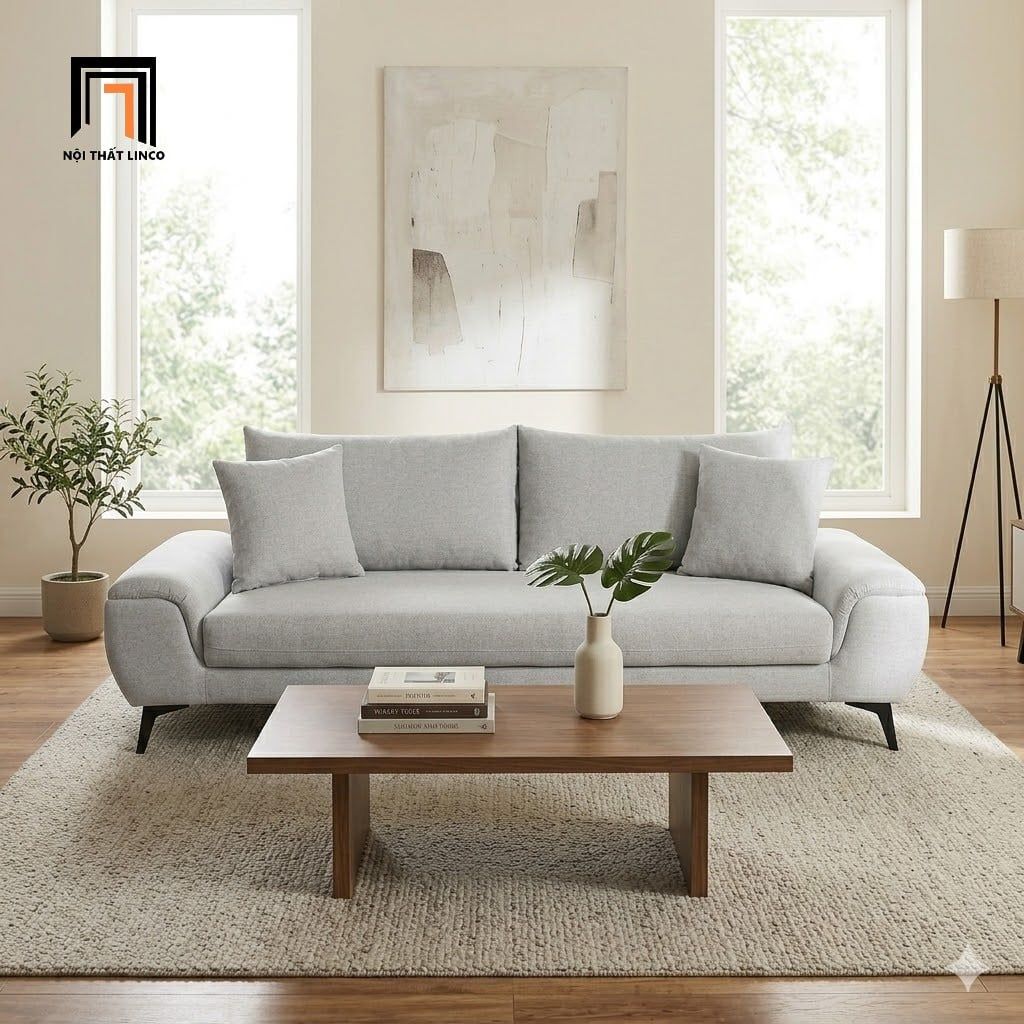  Bộ ghế sofa góc L xám trắng GT278 Creamy 2m5 x 1m6 chung cư 
