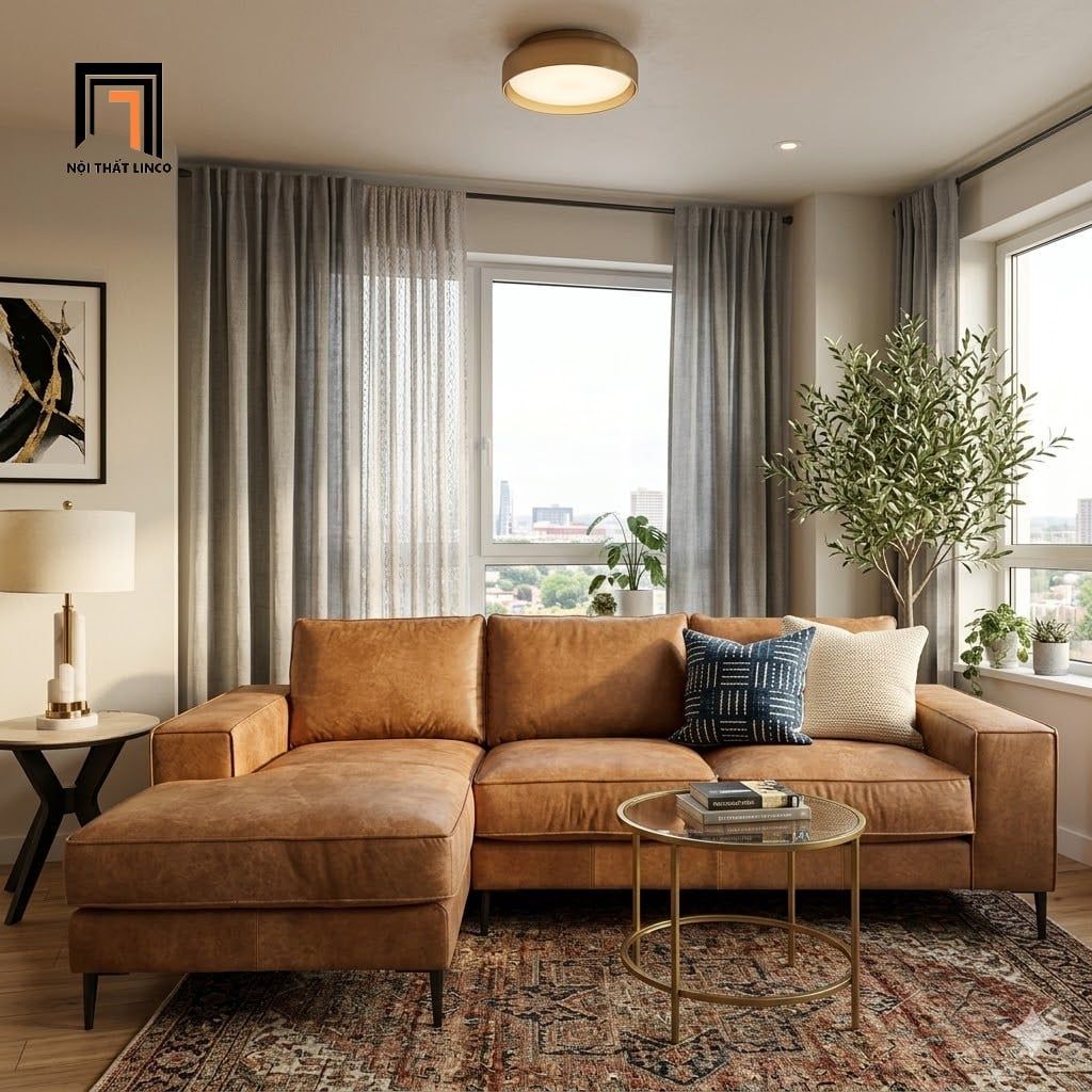  Bộ sofa góc chữ L GT295 Mondazie 2m3 x 1m6 phòng khách đẹp 