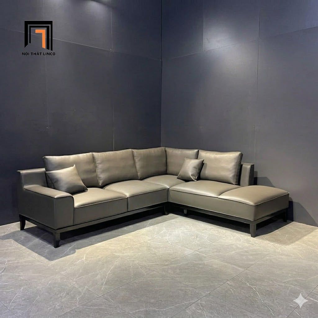  Ghế sofa góc da Pu bóng màu xám GT294 Tulle 2m4 x 2m giá rẻ 