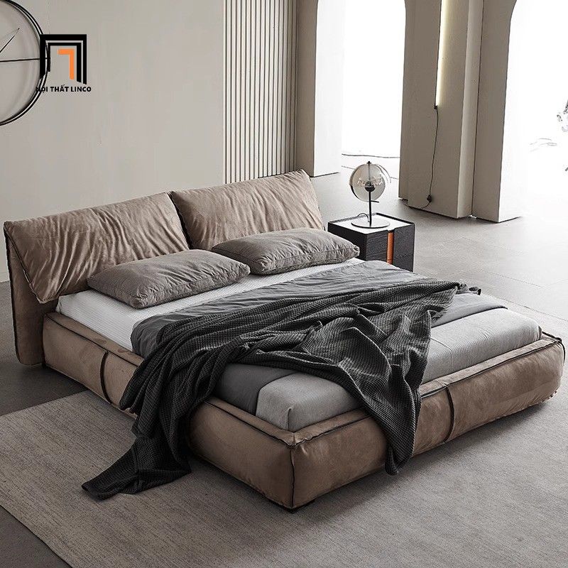  Giường ngủ bọc da sang trọng GN114 Lakonta màu xám ghi đẹp 