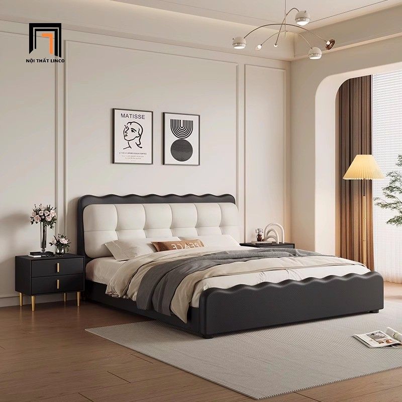  Giường ngủ giá rẻ GN117 Wien phối 2 màu da trắng đen nổi bật 