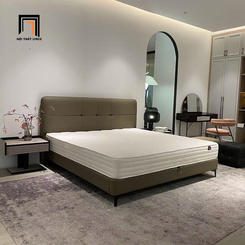  Giường ngủ bọc da giả màu xám GN132 Dossy chất liệu mềm 