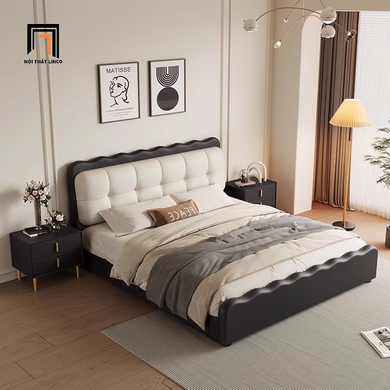  Giường ngủ giá rẻ GN117 Wien phối 2 màu da trắng đen nổi bật 