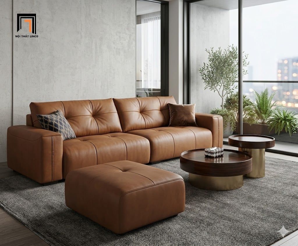  Bộ ghế sofa băng 2m2 kèm đôn BHQ98 Hague da giả màu nâu 