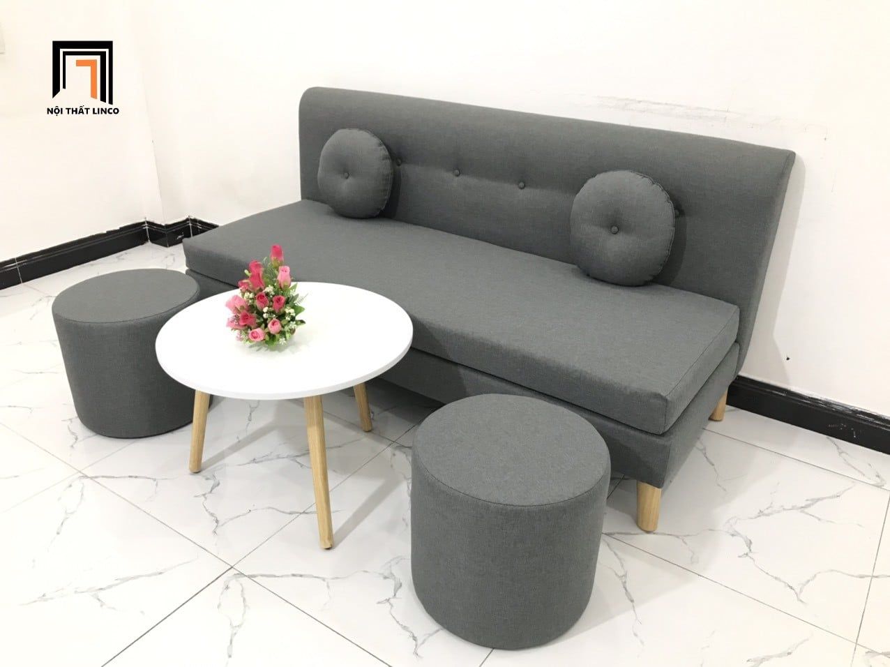  Bộ ghế sofa băng nhỏ gọn BL8 BKT dài 1m7 vải bố mềm 