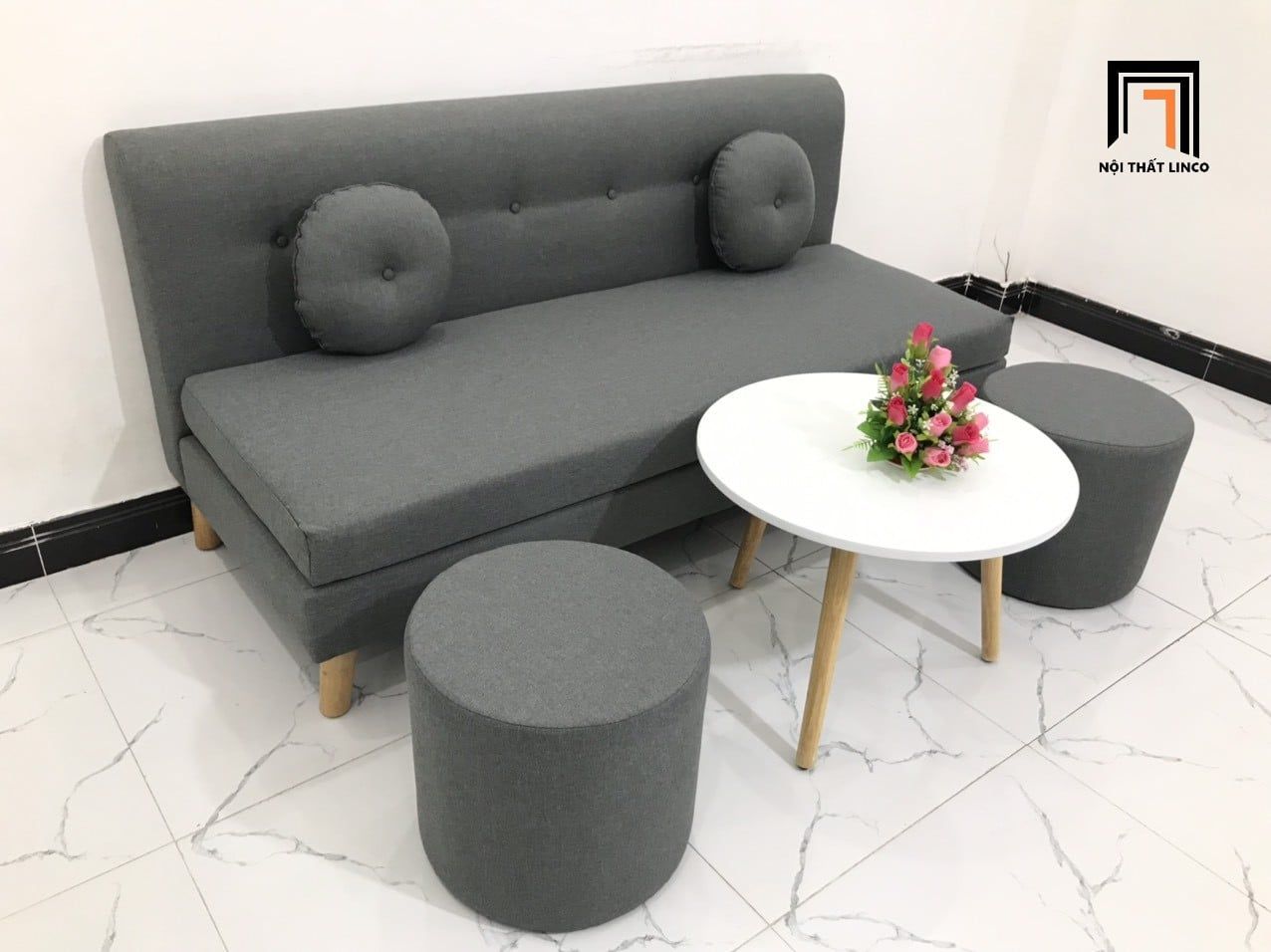  Bộ ghế sofa băng nhỏ gọn BL8 BKT dài 1m7 vải bố mềm 
