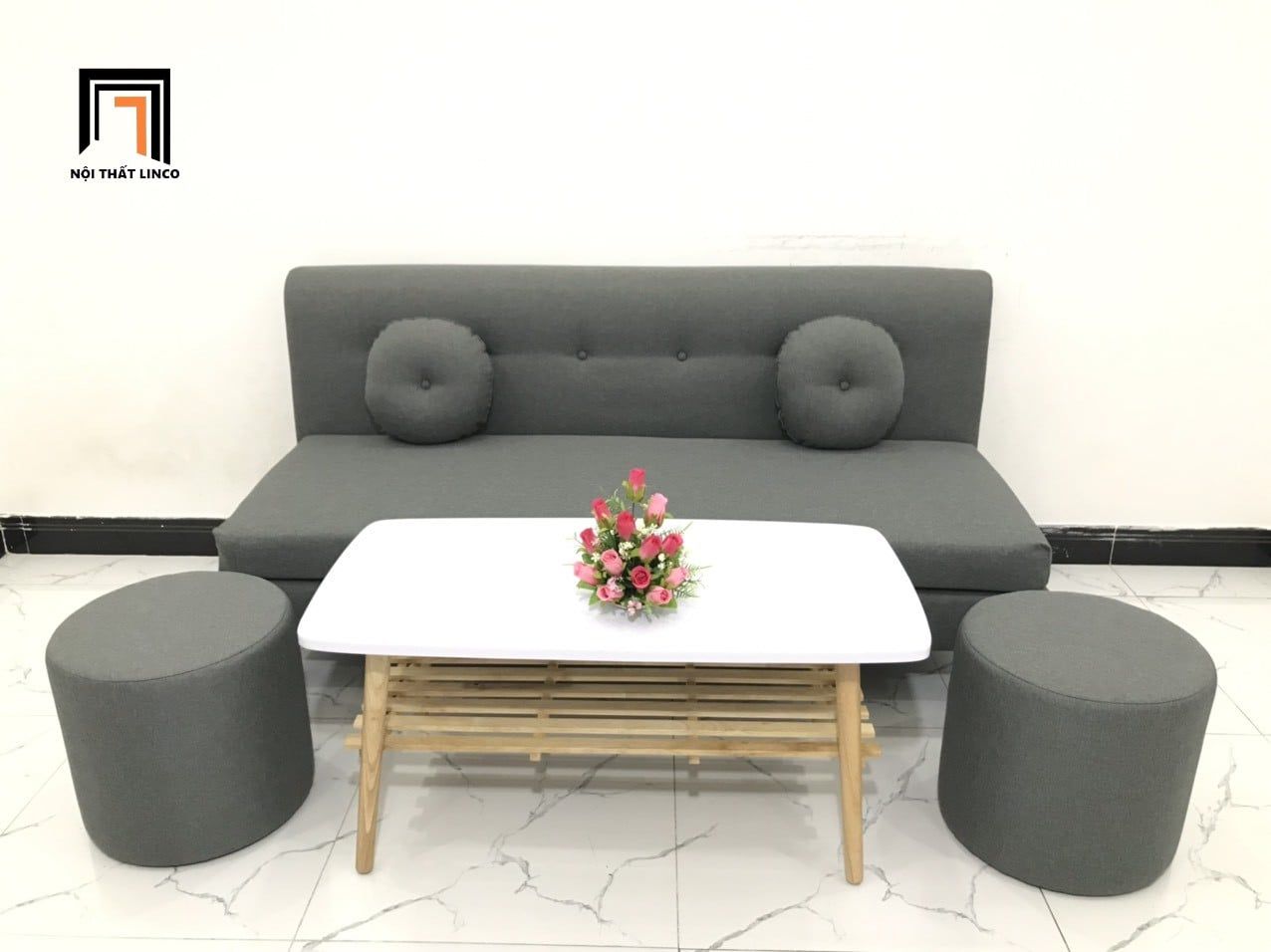  Bộ ghế sofa băng nhỏ gọn BL8 BKT dài 1m7 vải bố mềm 