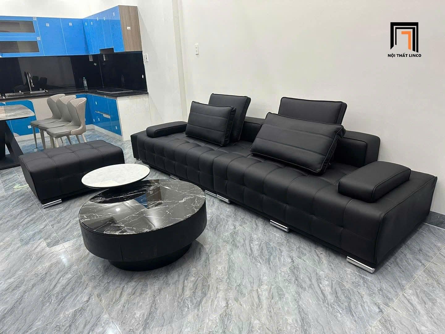  Bộ sofa văng chung cư hiện đại BHQ66 Windsor 2m8 da màu đen 