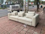  Ghế sofa băng bọc da xám trắng BHQ97 2m6 phòng khách đẹp 