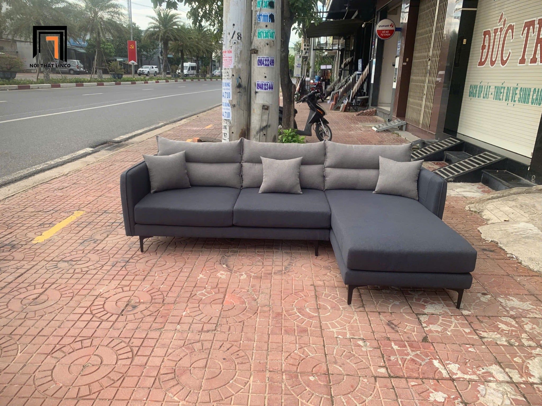  Bộ ghế sofa góc L giá rẻ GT272 Dadiba 2m3 x 1m6 phối màu xám 
