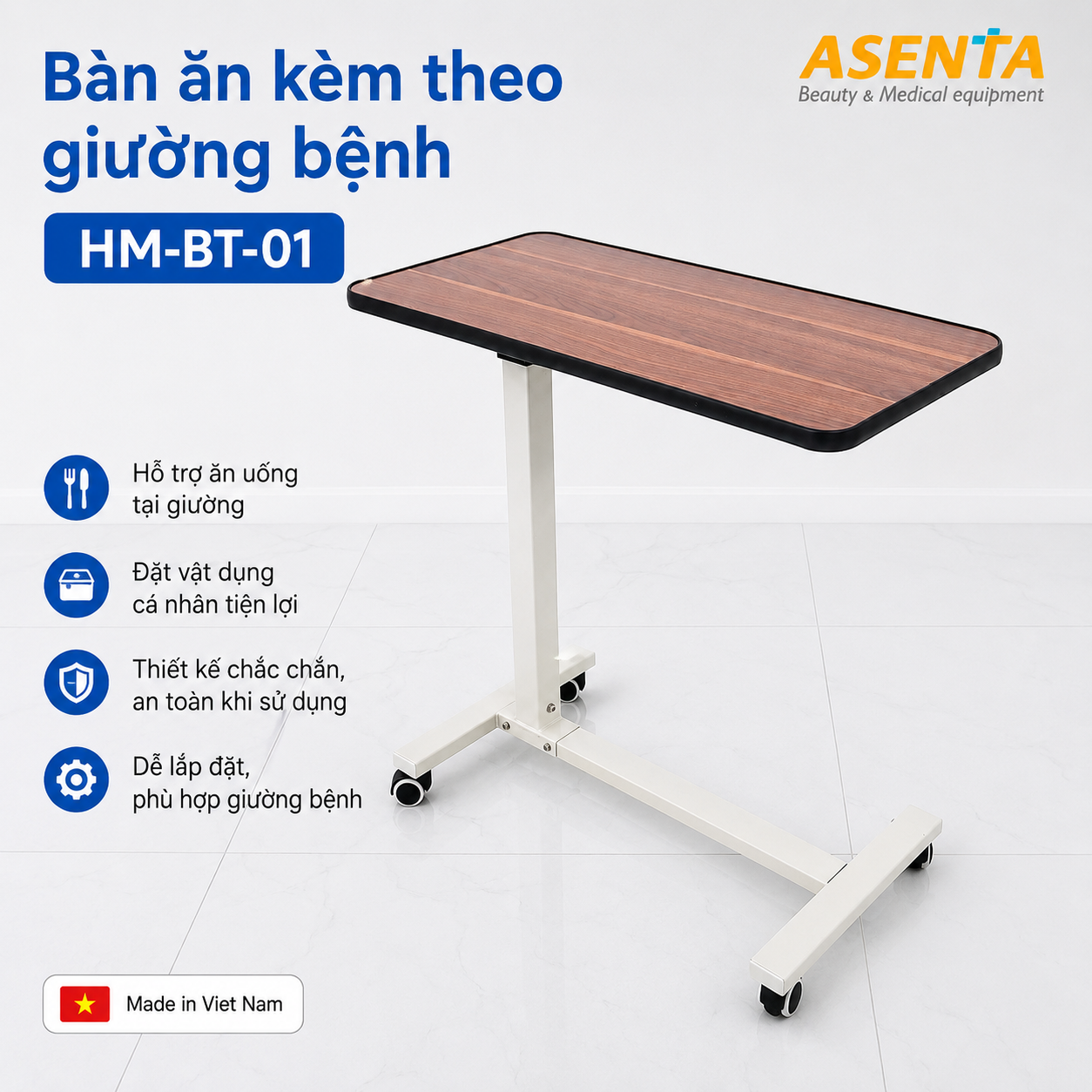 Bàn ăn kèm theo giường bệnh HM-BT-01 chính hãng | Made in Viet Nam