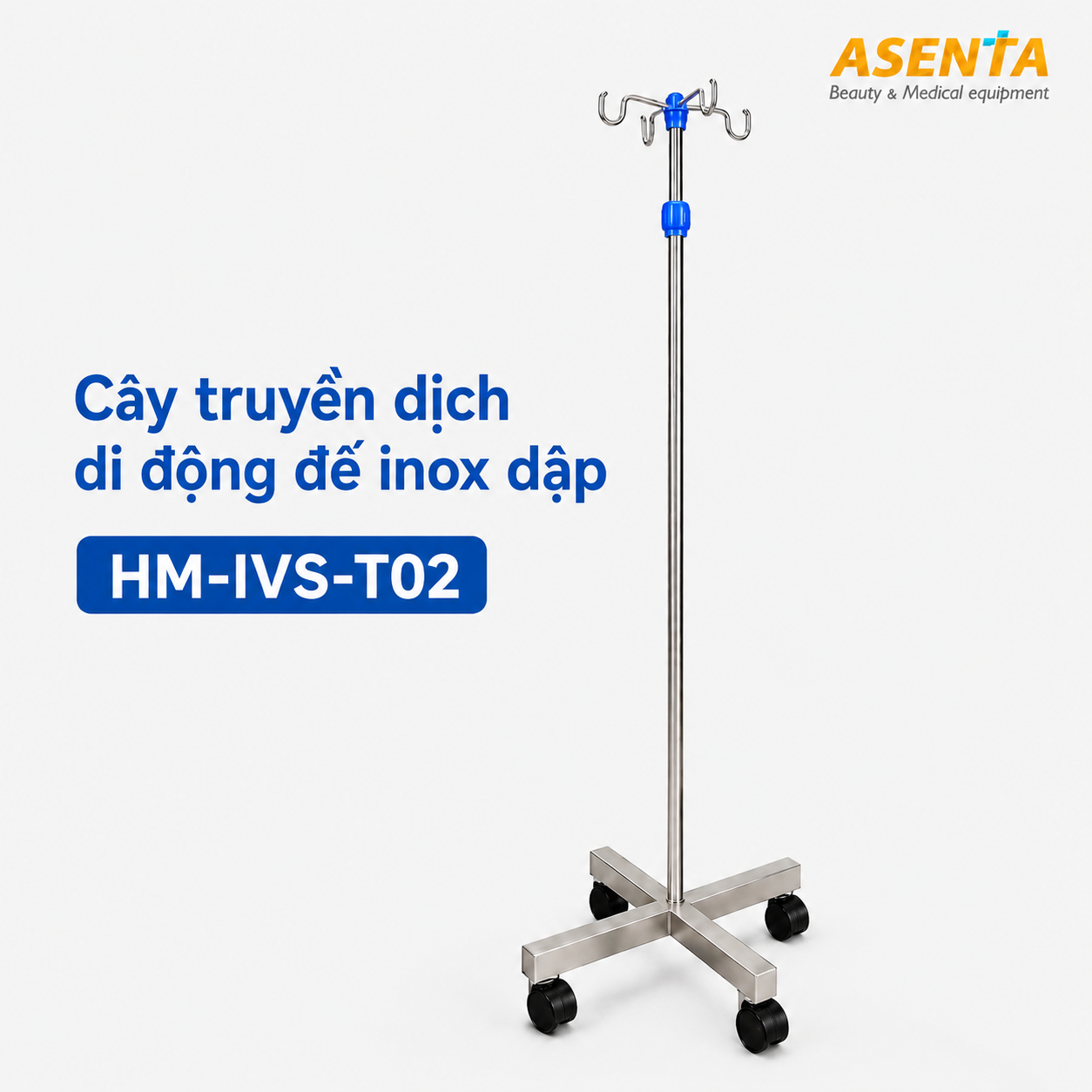 Cây truyền dịch di động đế inox dập HM-IVS-T02 chính hãng | Made in Viet Nam