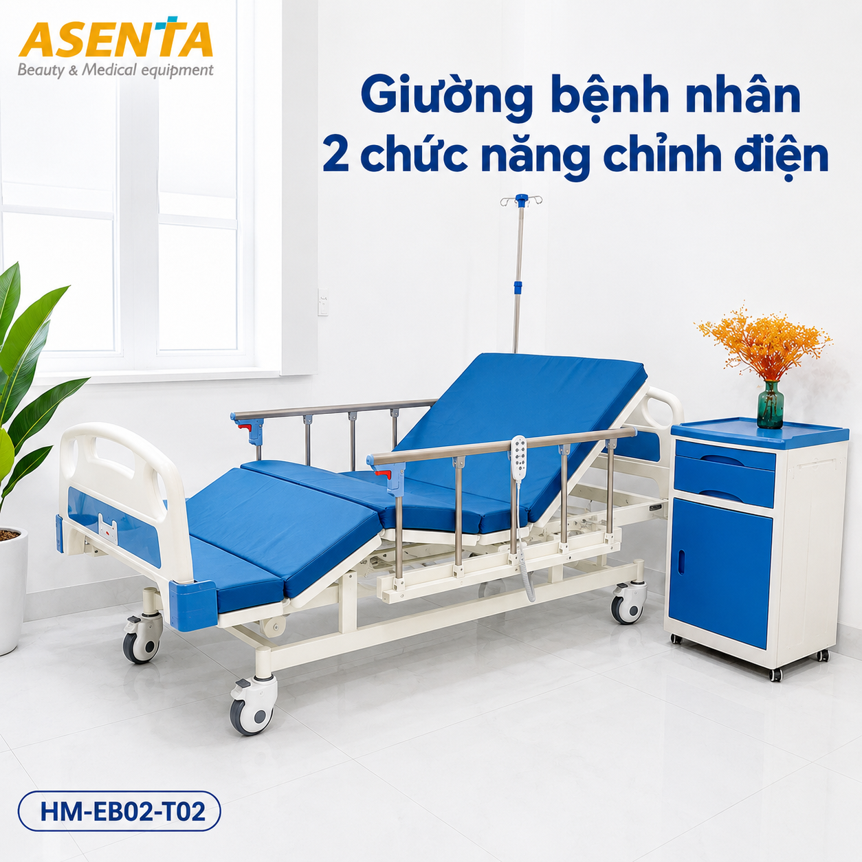 Giường bệnh nhân 2 chức năng chỉnh điện HM-EB02-T02 chính hãng | Made in Viet Nam
