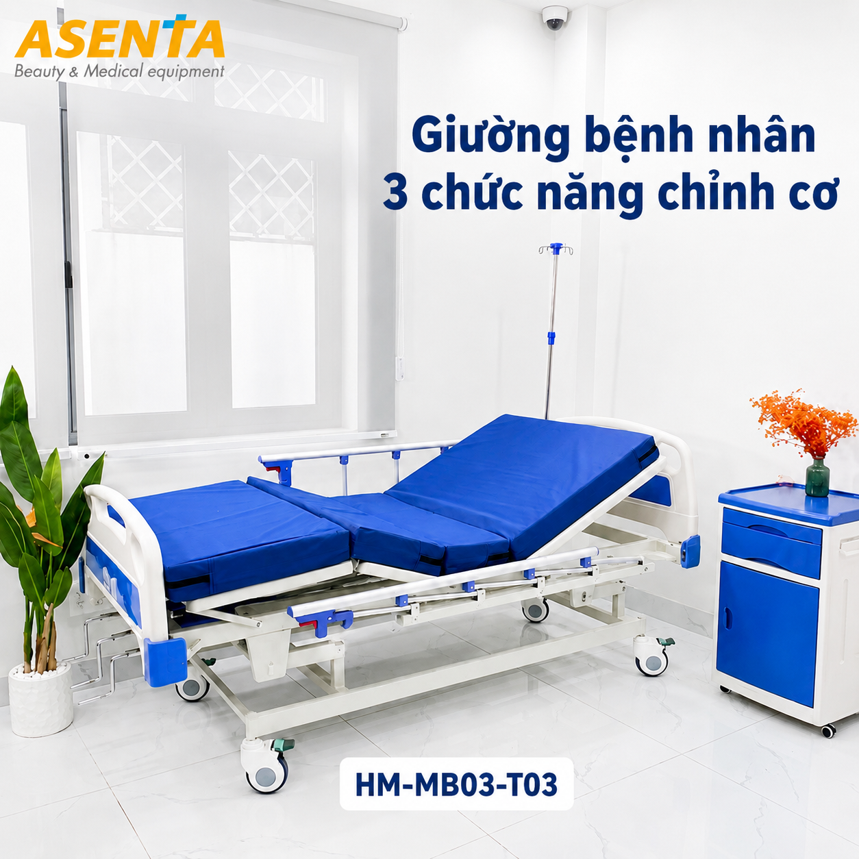 Giường bệnh nhân 3 chức năng chỉnh cơ HM-MB03-T03 chính hãng | Made in Viet Nam