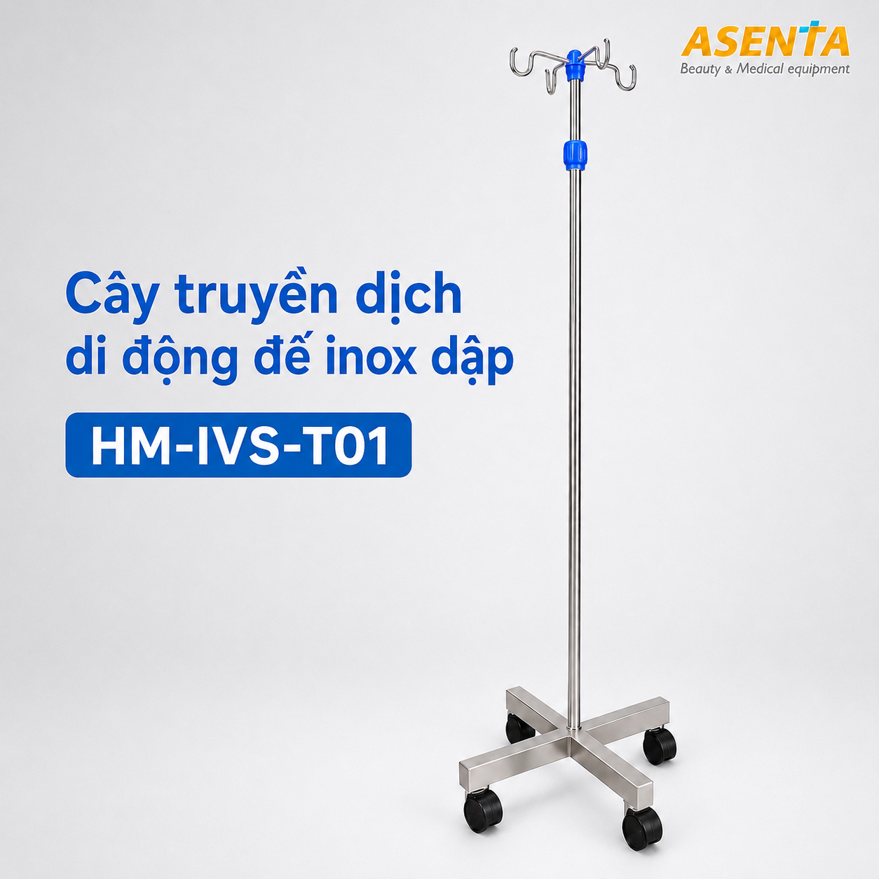 Cây truyền dịch di động đế inox dập HM-IVS-T01 chính hãng | Made in Viet Nam