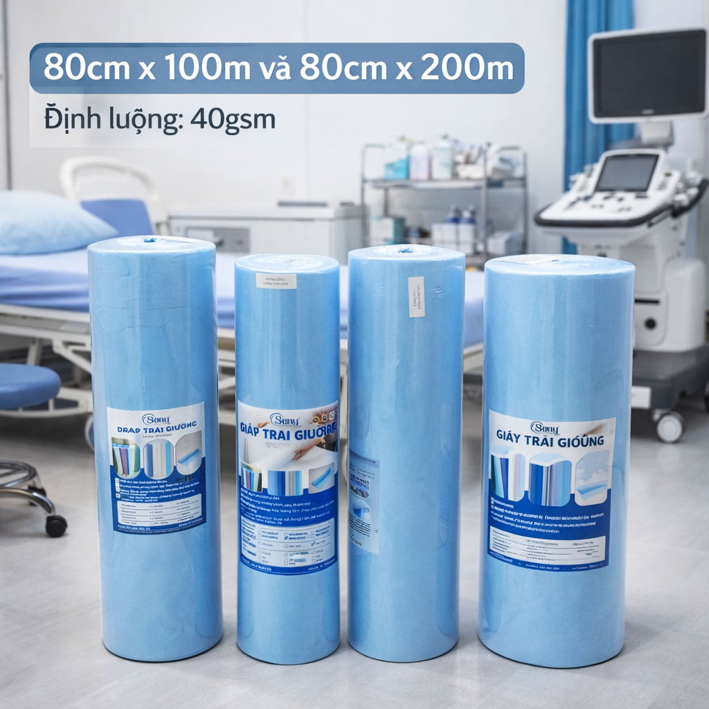 Drap trải giường y tế bằng vải không dệt dùng 1 lần 80x200m 40GSM