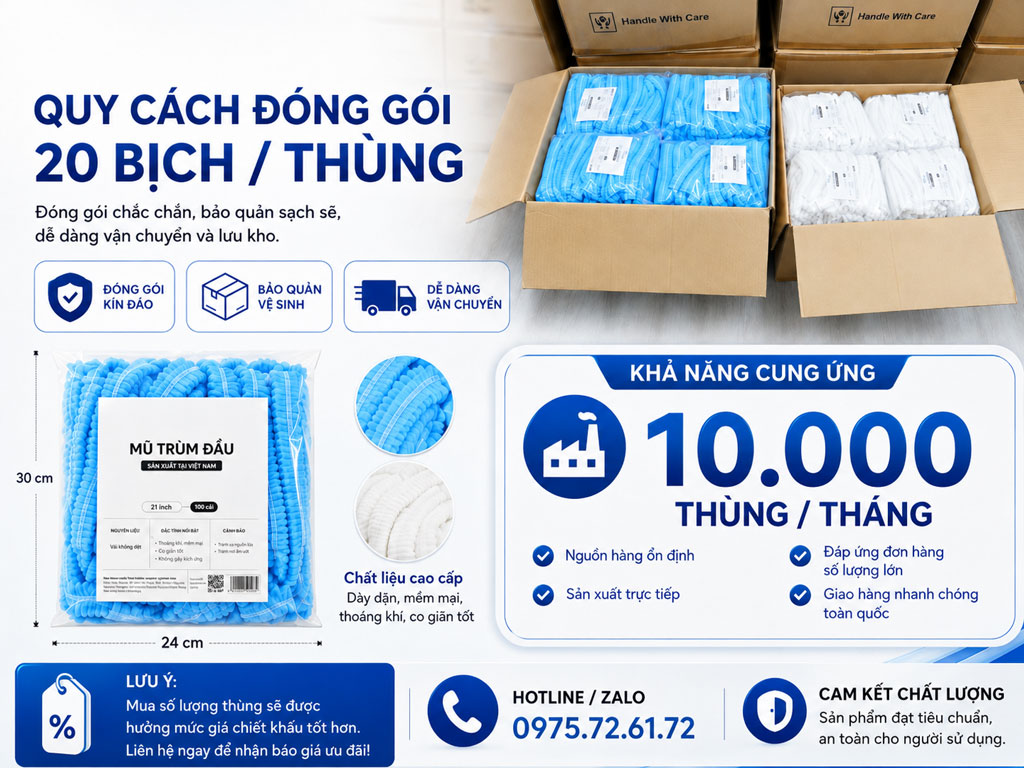 Nón trùm đầu vải không dệt Seny 100 cái